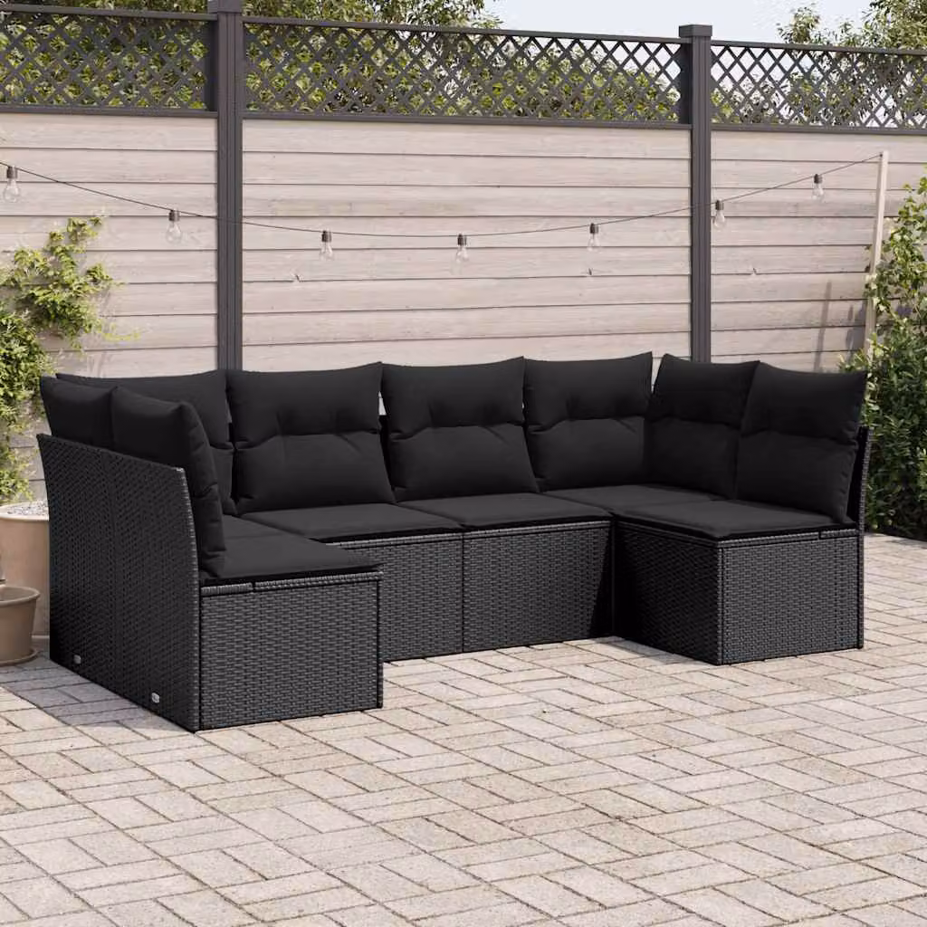 Set Divano da Giardino vidaXL 6 pz a L con Cuscini Nero in Polyrattan e Acciaio – 1