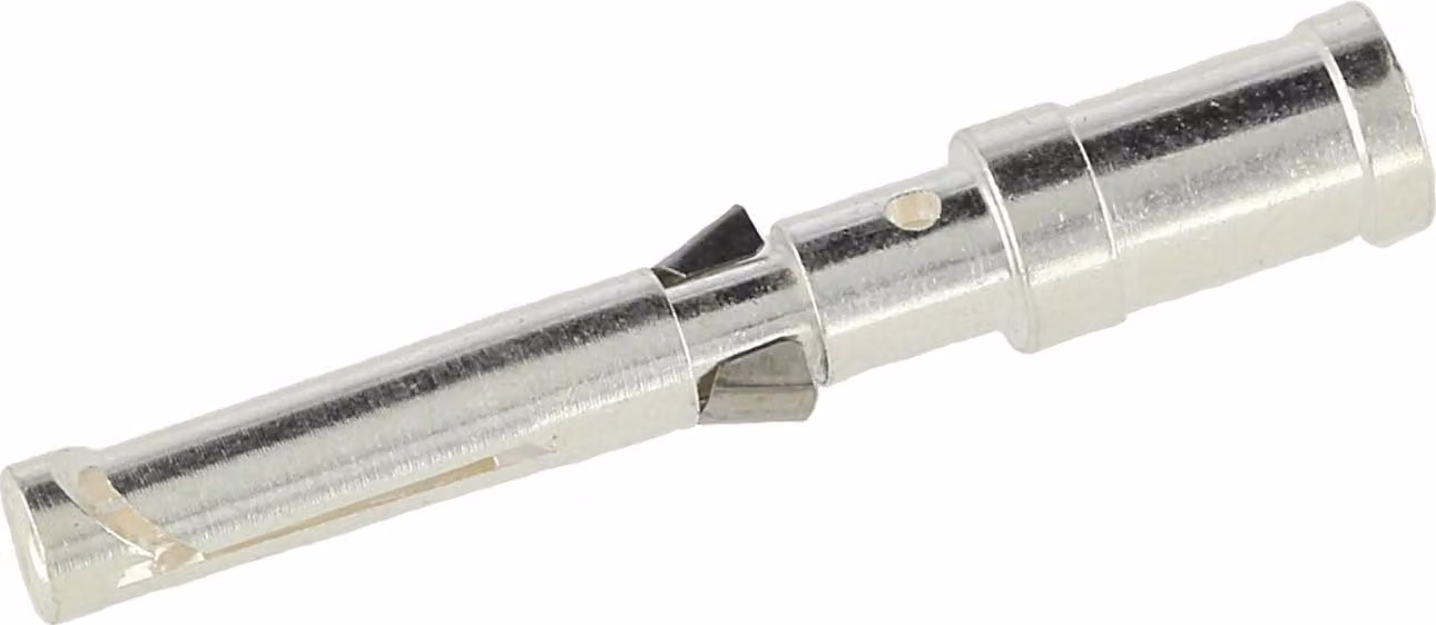 Connettore a crimpare HARTING D, connettore femmina (F), sezione 2,5 mm², AWG14, colore argento, 1 pezzo. Materiale: lega di rame. Quantità: 1 pezzo