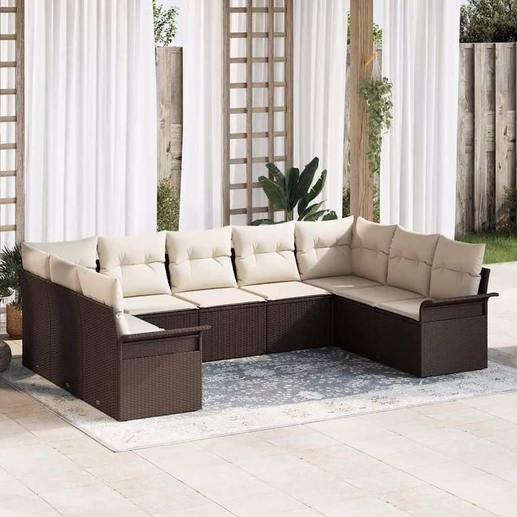 Maison Exclusive - Set Divano da Giardino 9 pcs Marrone polyrattan