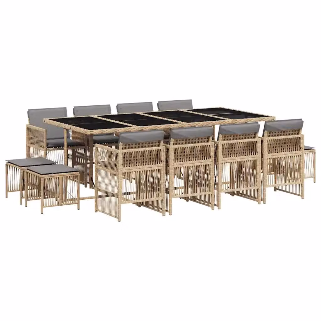 Set Pranzo da Giardino vidaXL 13 pz in Polyrattan con Cuscini Beige e Piano in Vetro – 2
