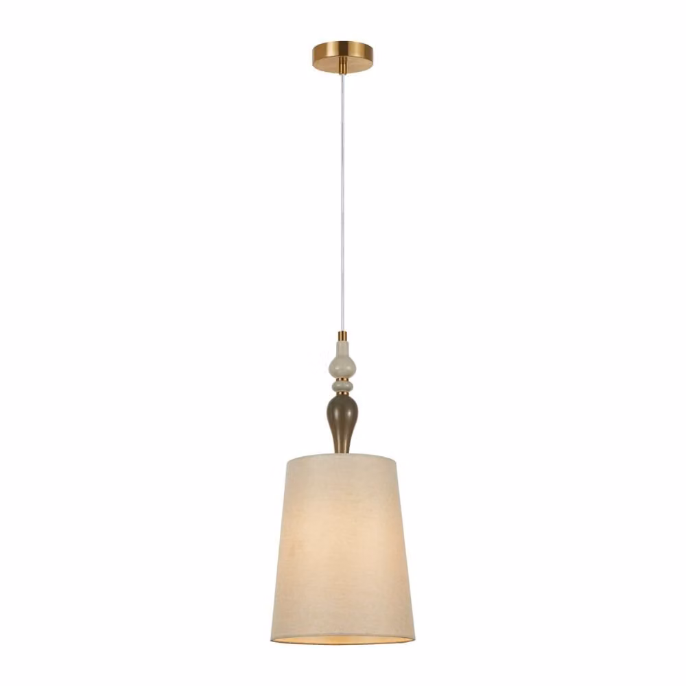 Lampada a sospensione classica per soggiorno camera da letto marrone antico con paralume in tessuto albicocca Ø22cm elemento decorativo 1xE27 60W MOREN Italux
