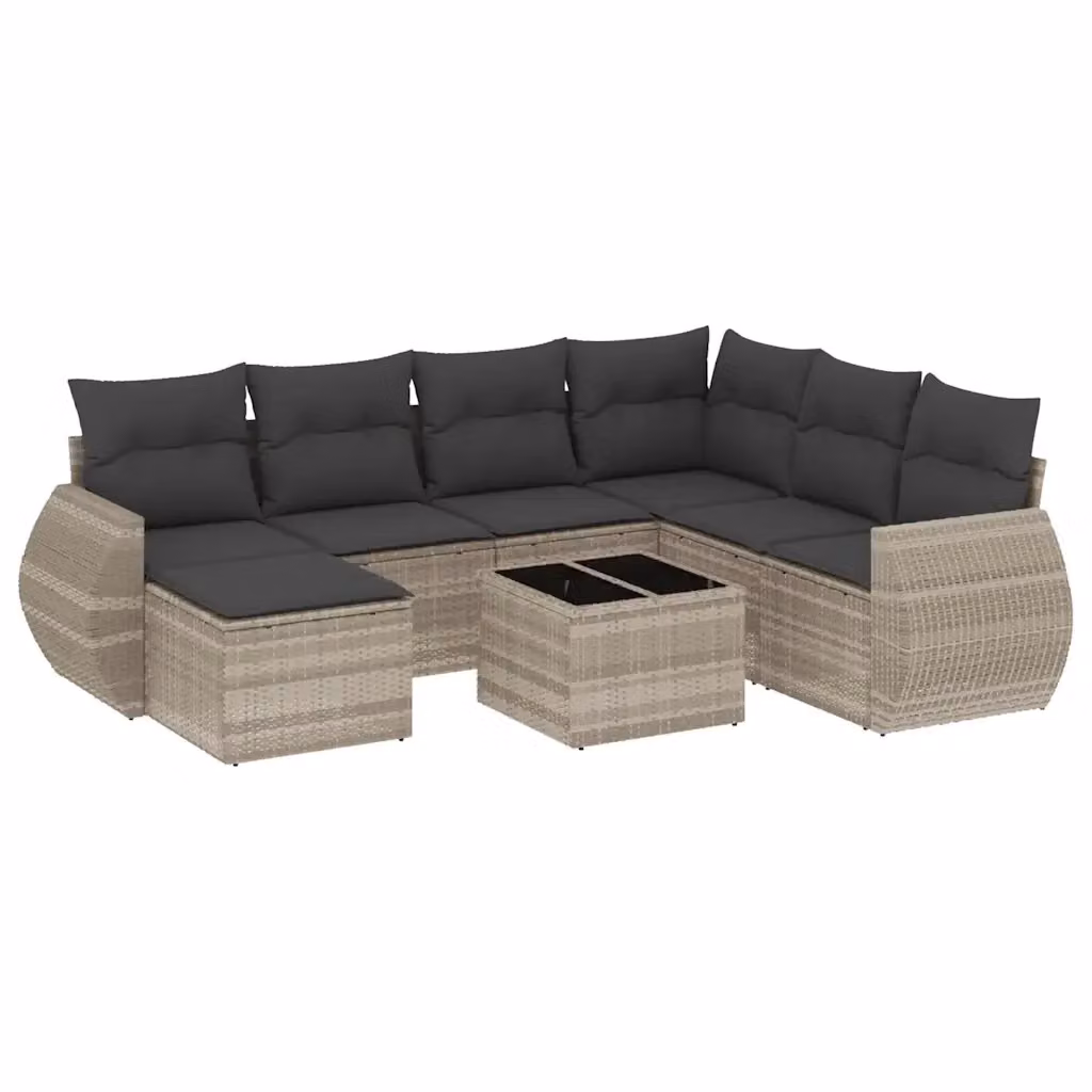 vidaXL Set Divano da Giardino 8pz a Forma di L in Polyrattan Grigio con Cuscini e Tavolino – 2