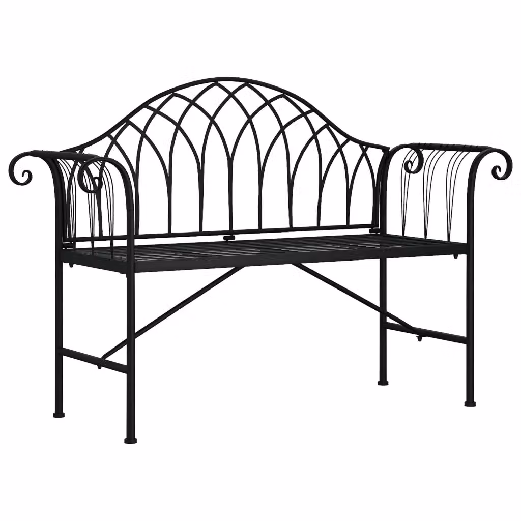 Panca da giardino a 2 posti vidaXL in acciaio nero con braccioli L: 128 cm – 2