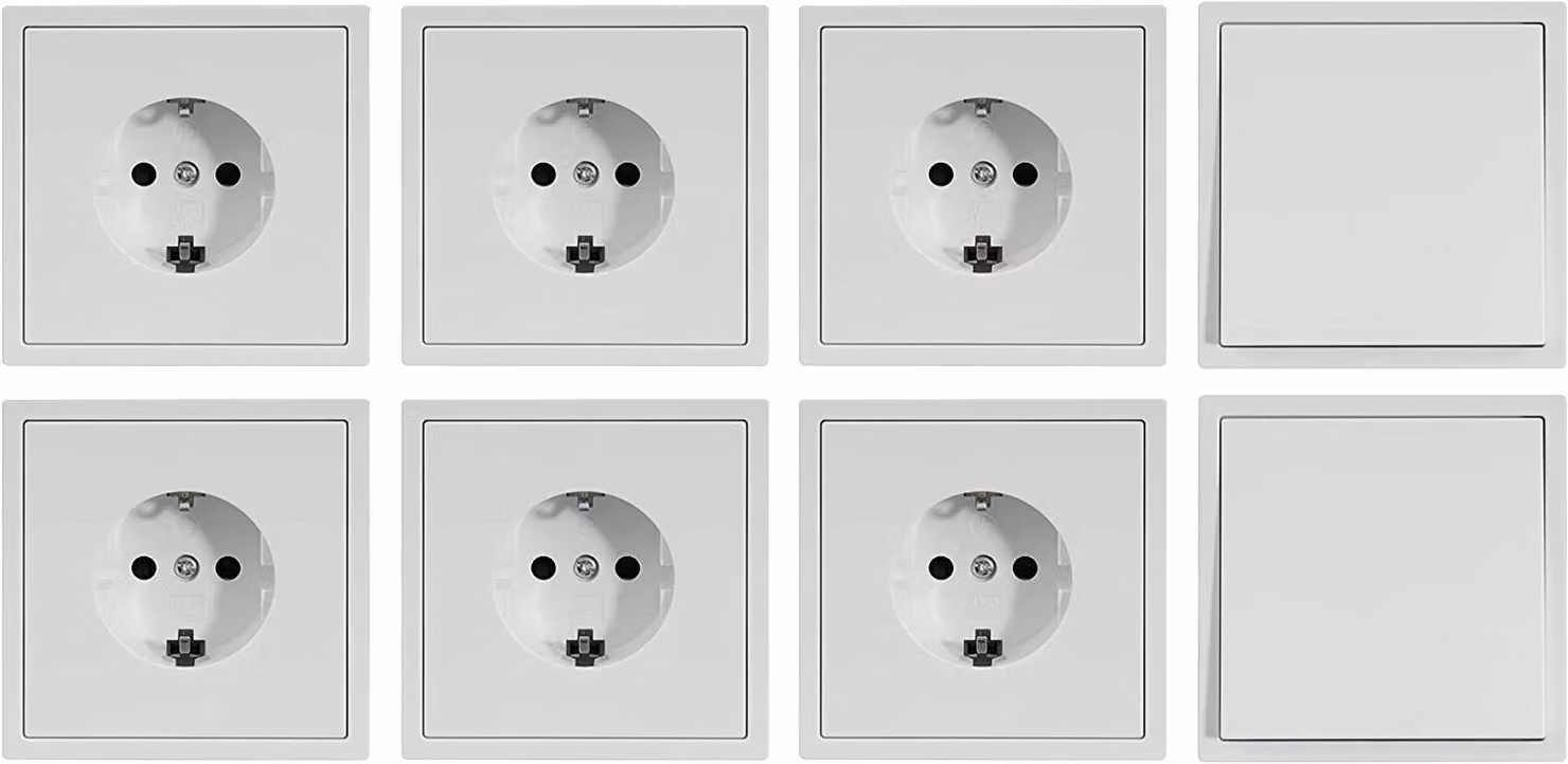 McPower Set di interruttori e prese di corrente "entry-level", 16 pezzi, connessione a morsetto, bianco, opaco