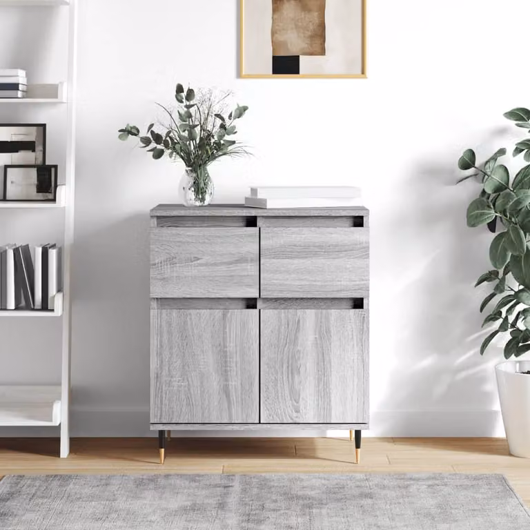 Credenza moderna vidaXL in legno multistrato e metallo, colore Grigio Sonoma, L 60 cm x P 35 cm x H 70 cm