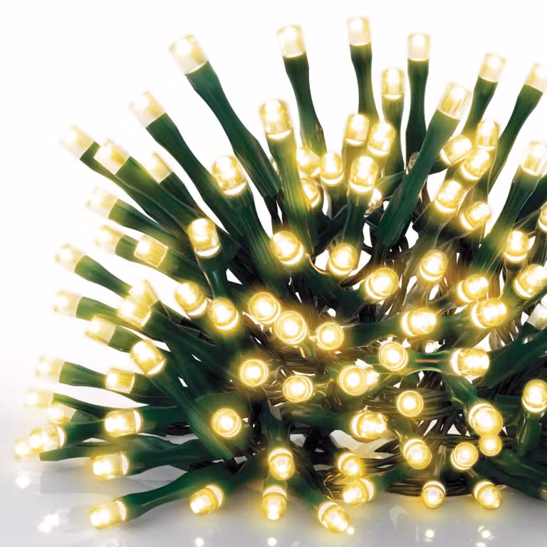 Catena luminosa a LED, luce bianco caldo, 12 metri, 120 LED, grado di protezione IP44, con timer