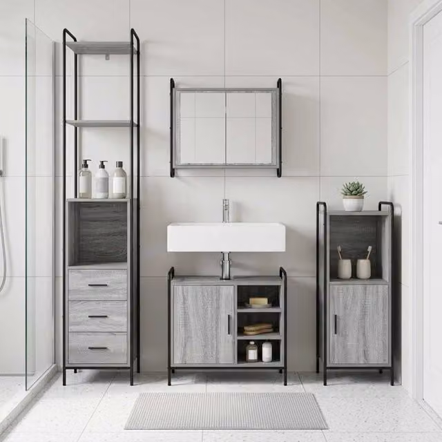 Set di Armadi da Bagno 3 pz Sonoma grigio 40 x 36 x 181 cm 3444558
