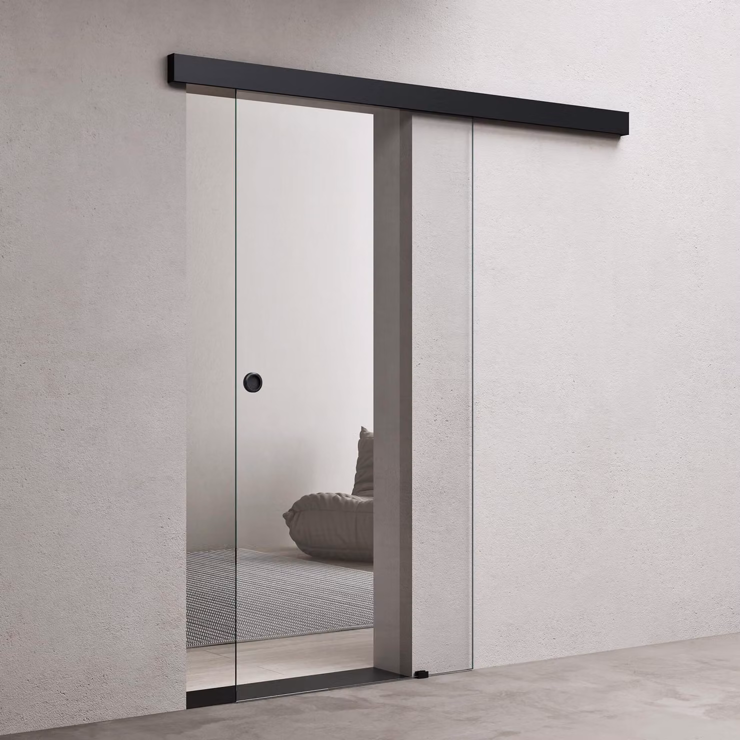 doporro Porta Scorrevole in Vetro Temperato 8 mm Trasparente, con Binario e Maniglia Rotonda in Alluminio Finitura Nera, 102,5x205 cm Amalfi19