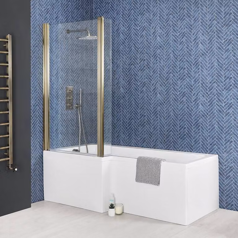 Vasca da Bagno Asimmetrica con Doccia con Parete Doccia Nera - 1500mm x 850mm - Entrata da Sinistra - Sandford