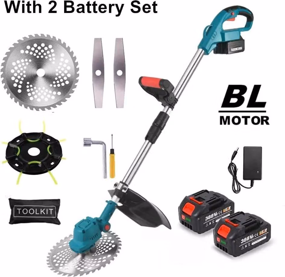 Tosaerba elettrico, motore brushless, larghezza di taglio regolabile, con set di 2 batterie
