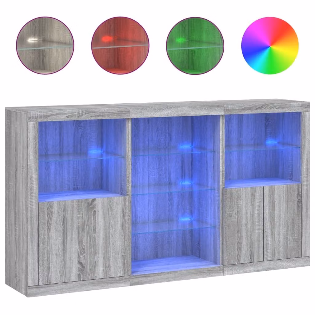 Credenza con Luci LED Grigio Sonoma 181,5x37x100 cm
