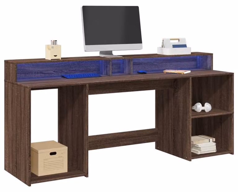 Scrivania in legno - Tavolo da lavoro - Scrivania per laptop - Scrivania per computer - Scrivania da studio - Illuminazione LED RGB