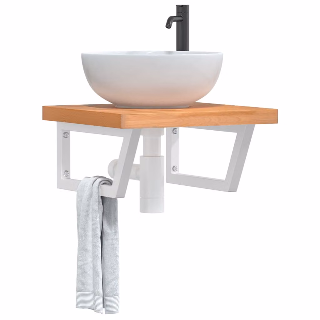 vidaXL Ripiano a Parete per Lavabo Moderno in Metallo e Legno di Faggio Bianco e Marrone