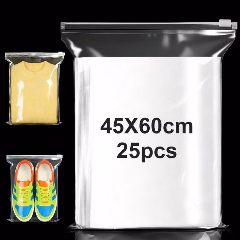 Sacchetti di plastica con chiusura a zip, confezione da 25, dimensioni 45 x 60 cm, con fori di ventilazione per abbigliamento