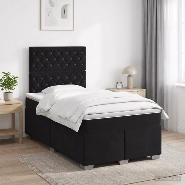 Letto box spring con materasso vidaXL in velluto nero L/P: 120 x 200 cm – 1