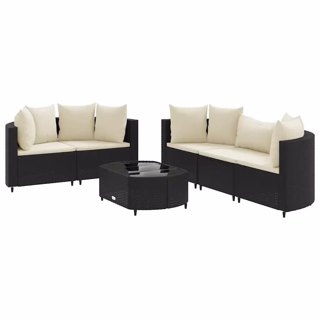 vidaXL Set Divano da Giardino a L 6 pz con Cuscini e Tavolino Nero in Polyrattan e Acciaio – 2