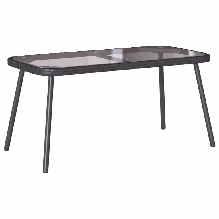 Tavolino da salotto moderno vidaXL in polyrattan e vetro nero L: 90 cm, P: 45 cm, H: 43 cm