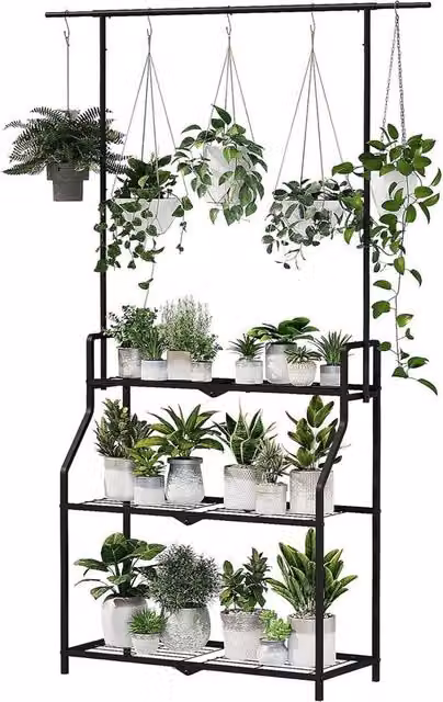 Standardaio per piante a sospensione per interni ed esterni, 3 livelli, pannello per piante per più piante, supporti per vasi pesanti - terrazza, giardino, balcone, salotto, camera da letto.