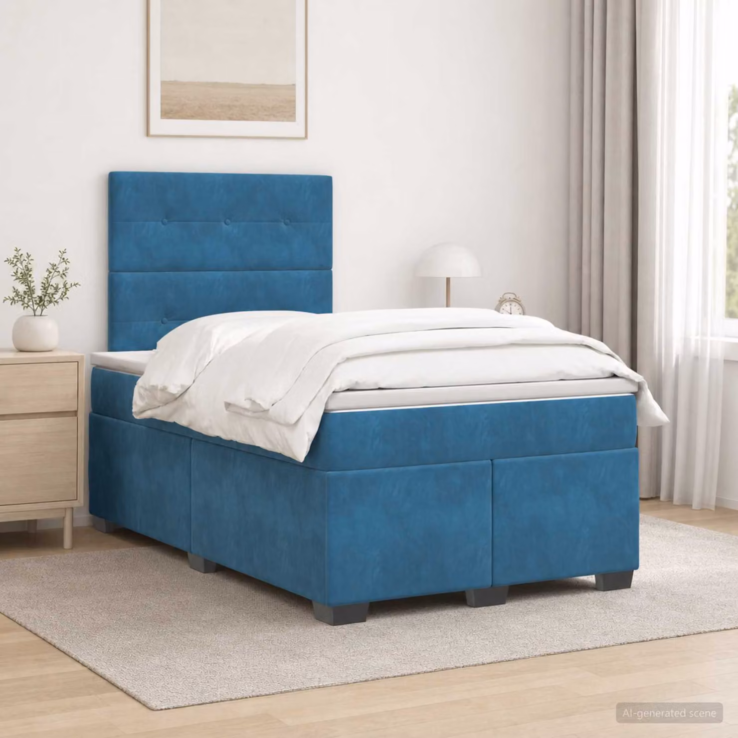 Letto box spring con materasso vidaXL in velluto blu e bianco, L/P: 200 x 120 cm