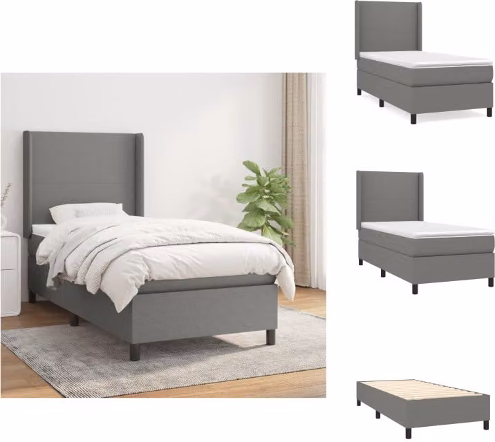 vidaXL Letto a molle con materasso grigio scuro 90x200 cm in tessuto - Letti & strutture letto