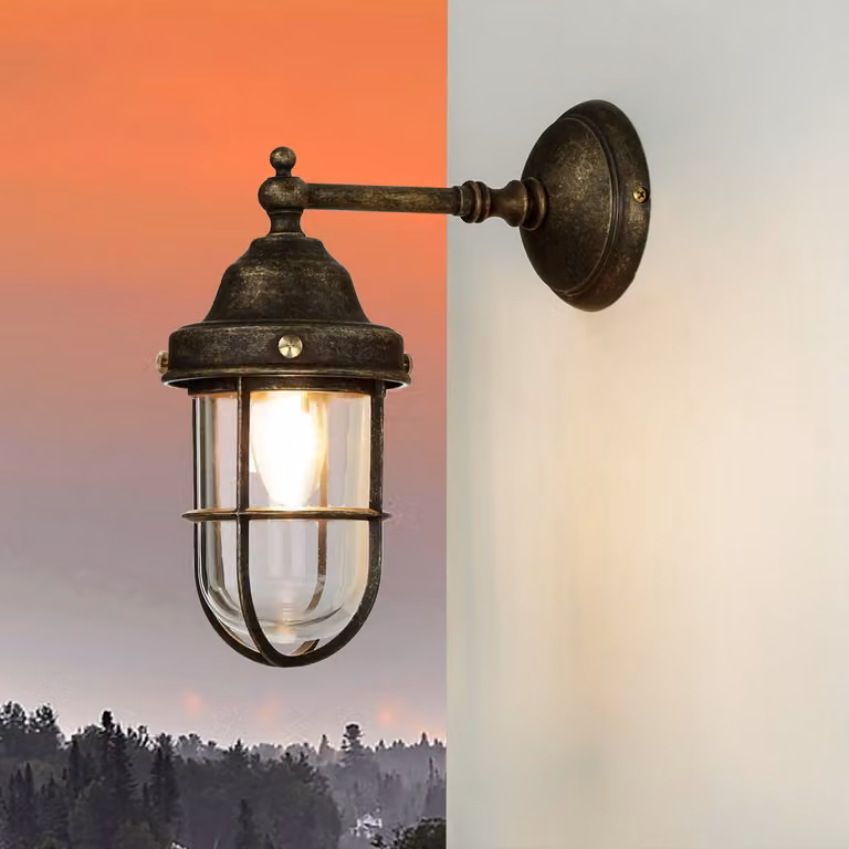 Luce da esterno in ottone massiccio vetro IP44 E27 marittimo antico premium lampada da parete esterno casa giardino