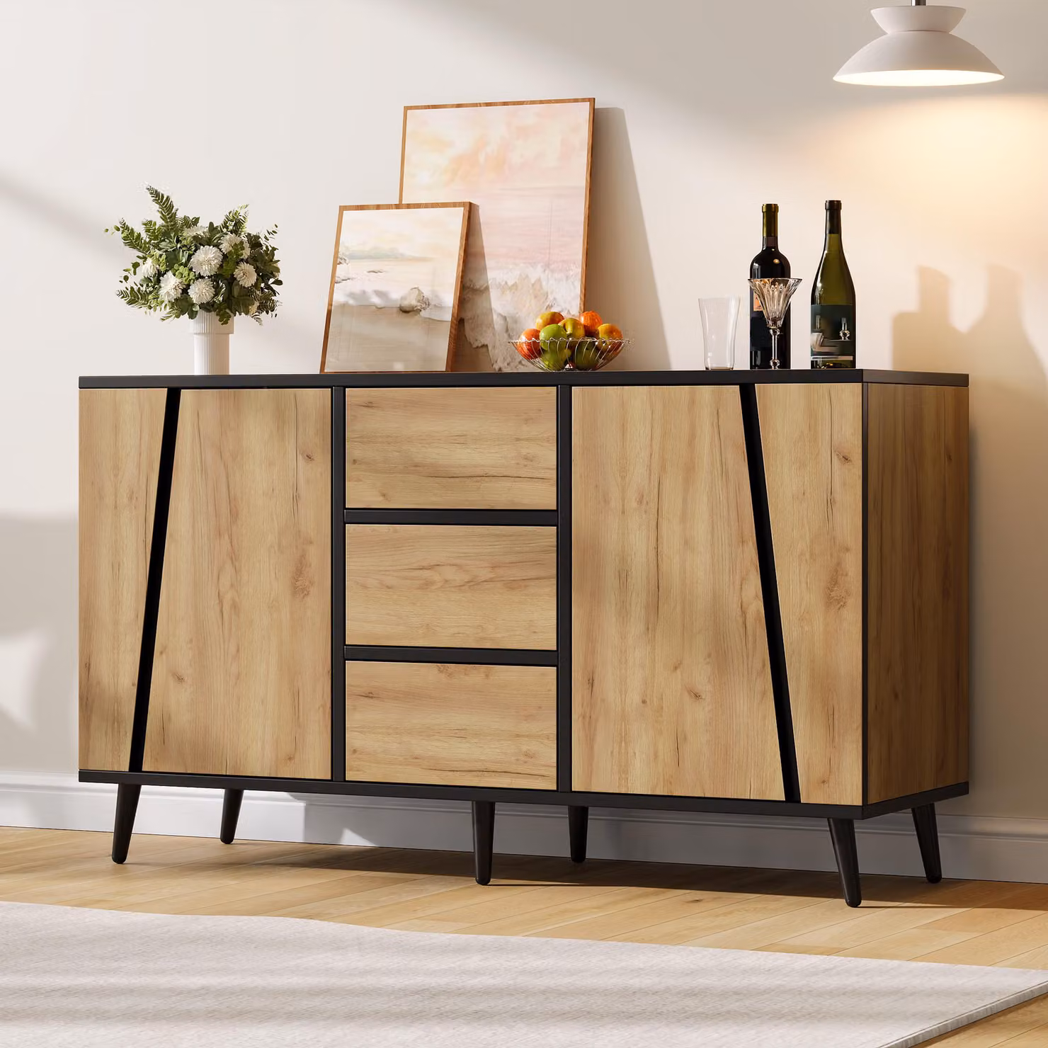 Mobile contenitore 120x40x70, con 2 ante, 3 cassetti, angolo caffè, design moderno, adatto per soggiorno/cucina/studio