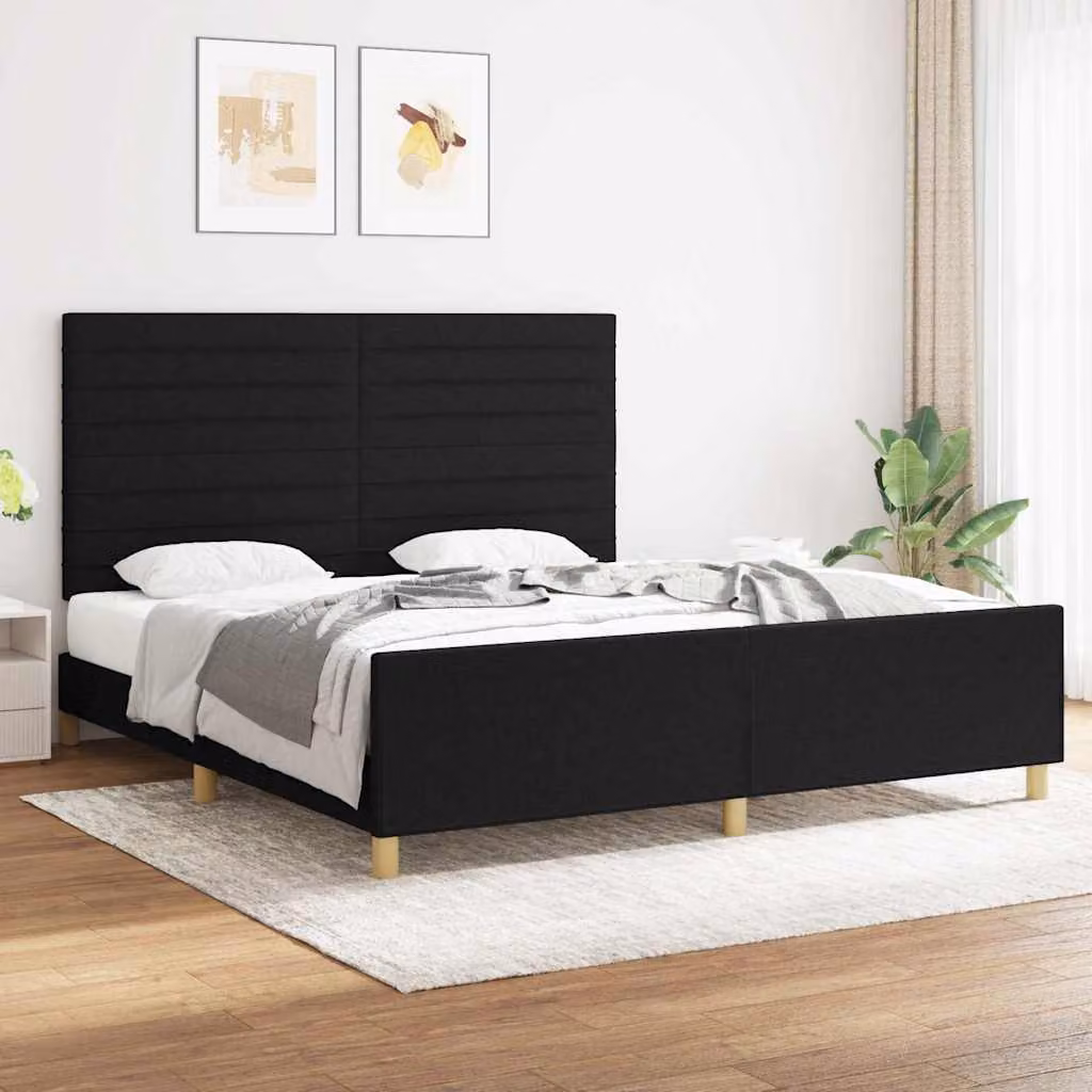 vidaXL Giroletto senza Materasso Nero in Tessuto e Legno di Larice L: 180 cm, P: 200 cm, H: 128 cm – 1