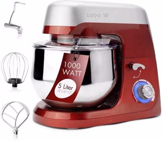 Macchina per impastare - Impastatrice - Con contenitore di miscela da 5L - 1000 Watt - Rosso