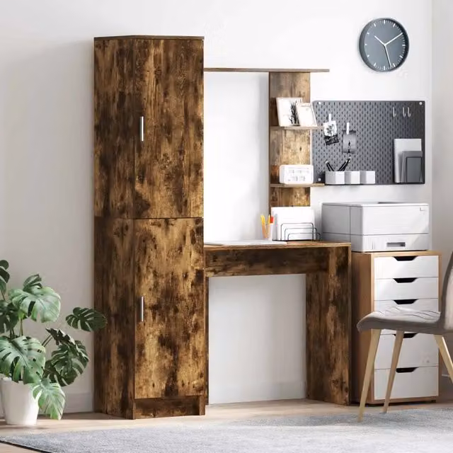 Set di scrivania con scaffale da ufficio moderno vidaXL in MDF color rovere marrone L: 168 cm, P: 113,5 cm, H: 43,57 cm