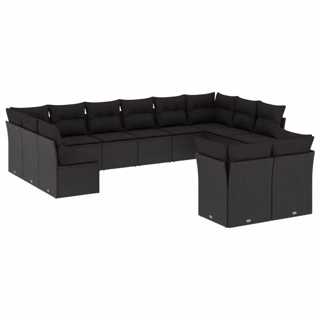 Set di divani da giardino VIDAXL in polyrattan nero con cuscini, design moderno a forma di U per 12 persone – 2