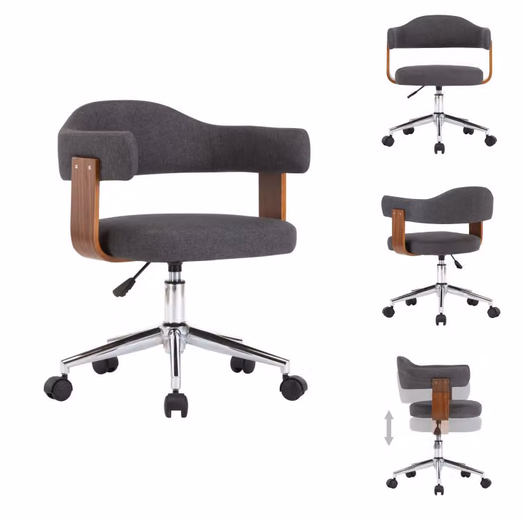 vidaXL Sedia da ufficio girevole in legno curvato e tessuto grigio - Sedie da ufficio