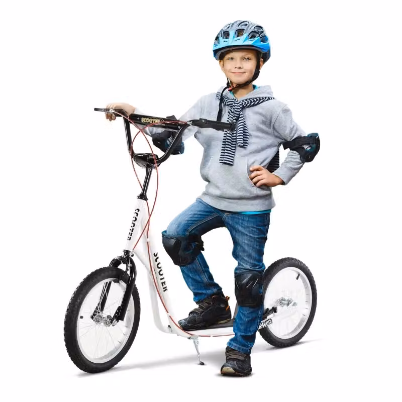 Monopattino pieghevole per bambini con ruote pneumatiche e freno a mano, regolabile in altezza, colore bianco – 2