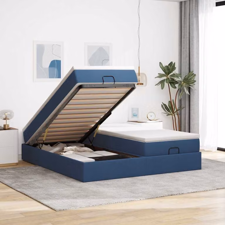 vidaXL Struttura Letto Pouf con Materassi Blu 160x200 cm in Tessuto
