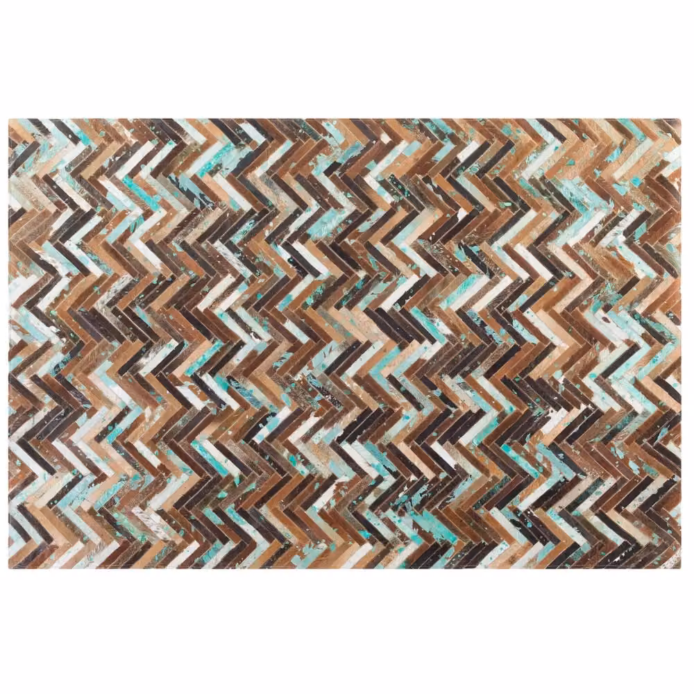 Tappeto in pelle bovina artigianale BELIANI con design geometrico moderno, multicolore, L: 140 cm x P: 200 cm – 2