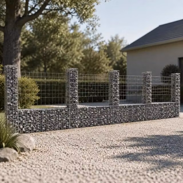 U-shaped Gabion Basket With 6 Iron Columns, 620x20x150 Cm