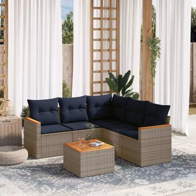 Set Divani da Giardino 6 pz con Cuscini Grigio in Polyrattan 3225970