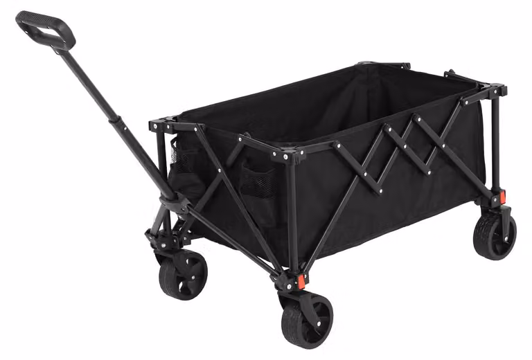 Carrello da giardino pieghevole - Capacità: 80 litri - Colore: nero - Ruote in PVC