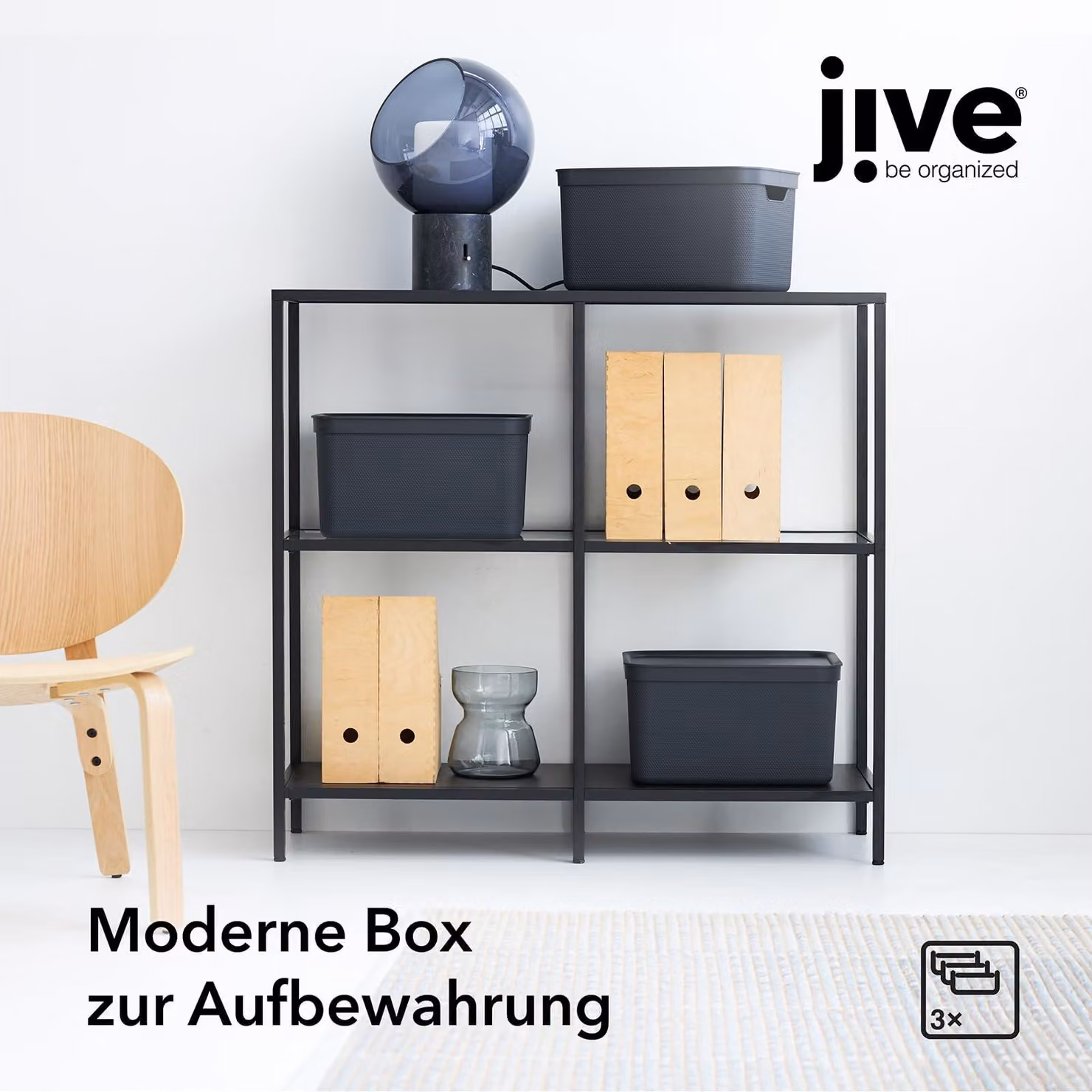 Contenitore di stoccaggio da 16 litri, set da 3 pezzi, con coperchio, in plastica grigio scuro, dimensioni 36,5x27x27 cm, per uso domestico