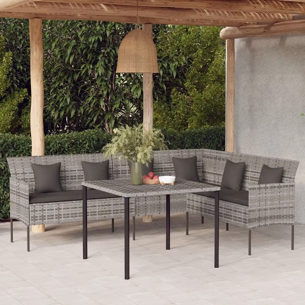 The Living Store Set da pranzo da giardino 2 pezzi con cuscini in poly rattan grigio