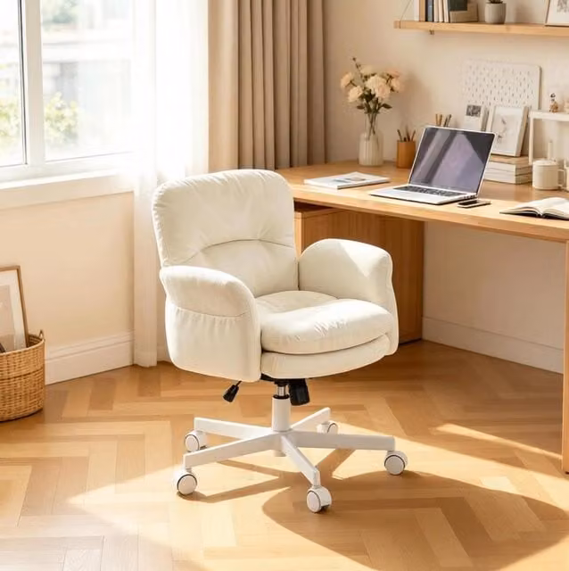 Sedia girevole ULEVR 71x68x84,5-92,5 cm, altezza regolabile, imbottita in ciniglia beige