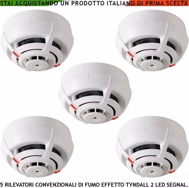 Rilevatore di fumo convenzionale Securvera con 5 sensori sistema Tyndall Loop, uscita OC 14 mA e segnalazione remota LED, colore bianco