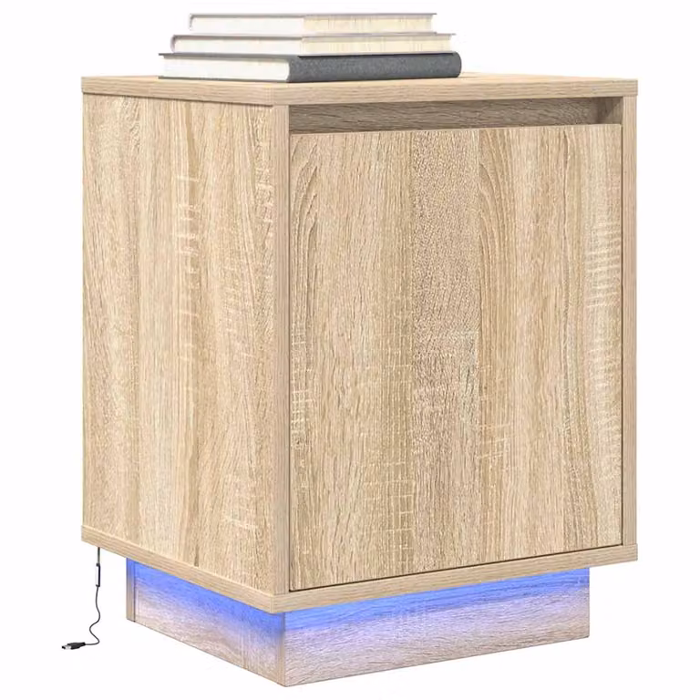 Comodino moderno vidaXL con luci LED in Rovere Sonoma, L 38 cm x P 34 cm x H 50 cm