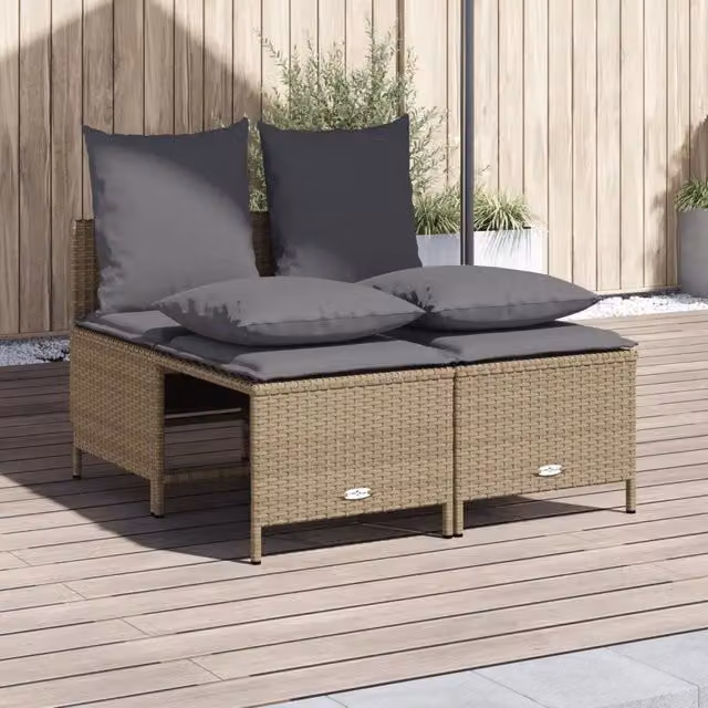Set Divano da Giardino a L con Poltrona e Pouf vidaXL, Colore Grigio e Beige, Struttura in Metallo e Polyrattan con Cuscini Rimovibili