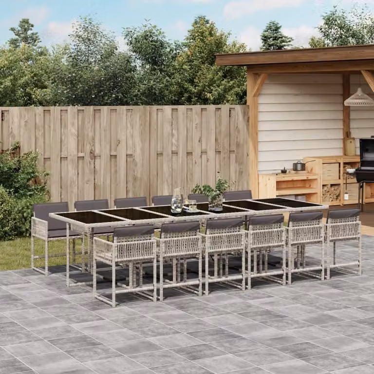 Maison Exclusive - Set da Pranzo da Giardino 13pz con Cuscini Grigio in Polyrattan