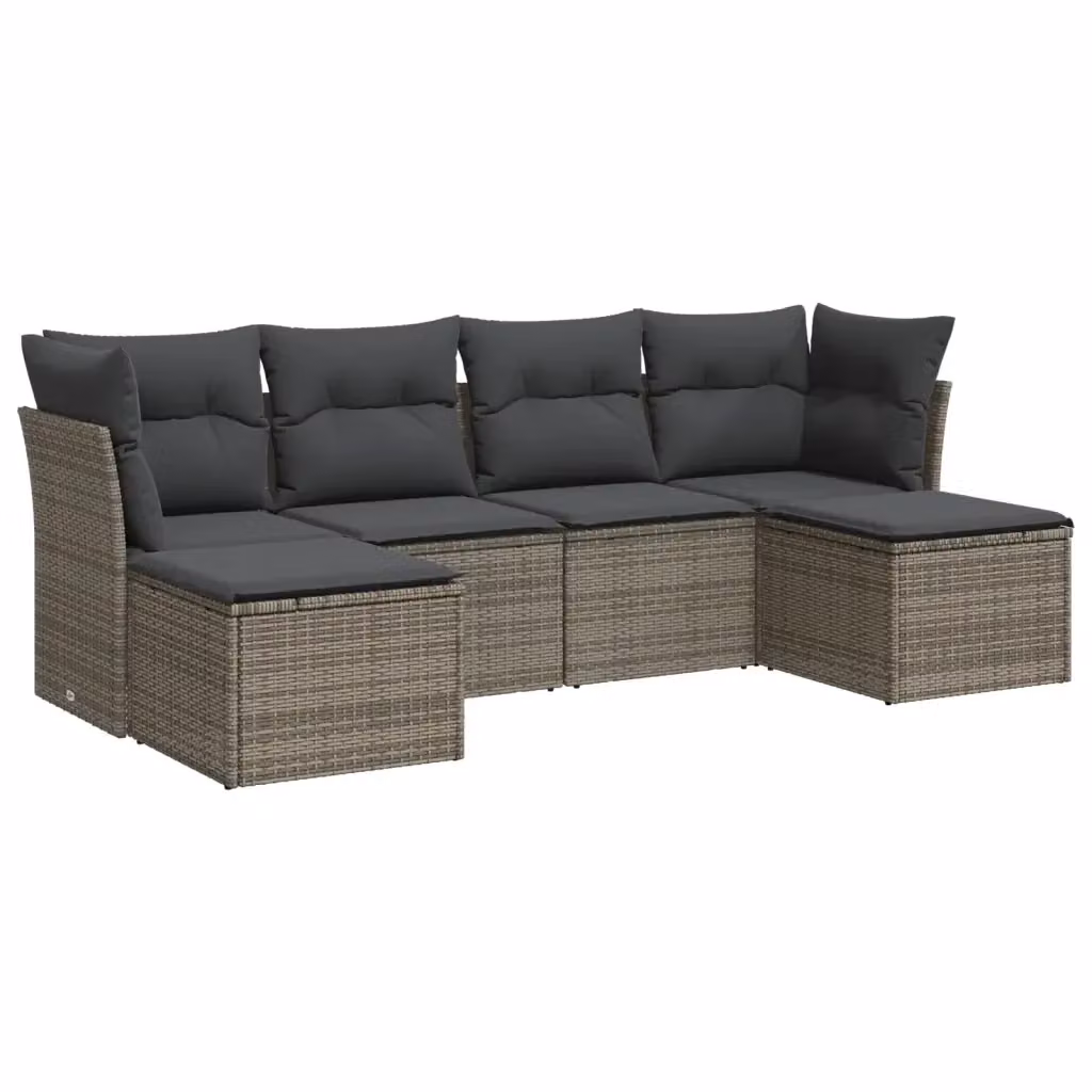vidaXL Set Divano da Giardino 6 pz a L con Cuscini Grigio in Polyrattan – 2