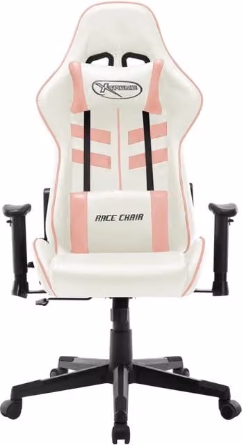 Sedia da Gaming vidaXL Bianca e Rosa in Similpelle con Poggiatesta e Braccioli