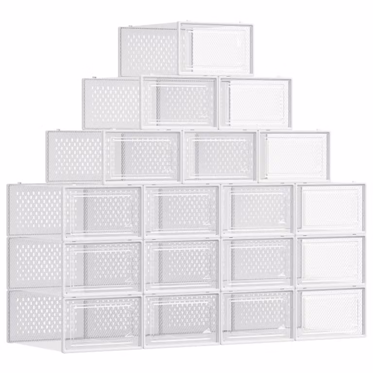 SONGMICS Scatole Porta Scarpe Pieghevoli | SONGMICS HOME, Trasparente + Bianco / M ( 33,5P x 23,2L x 14,3A cm )