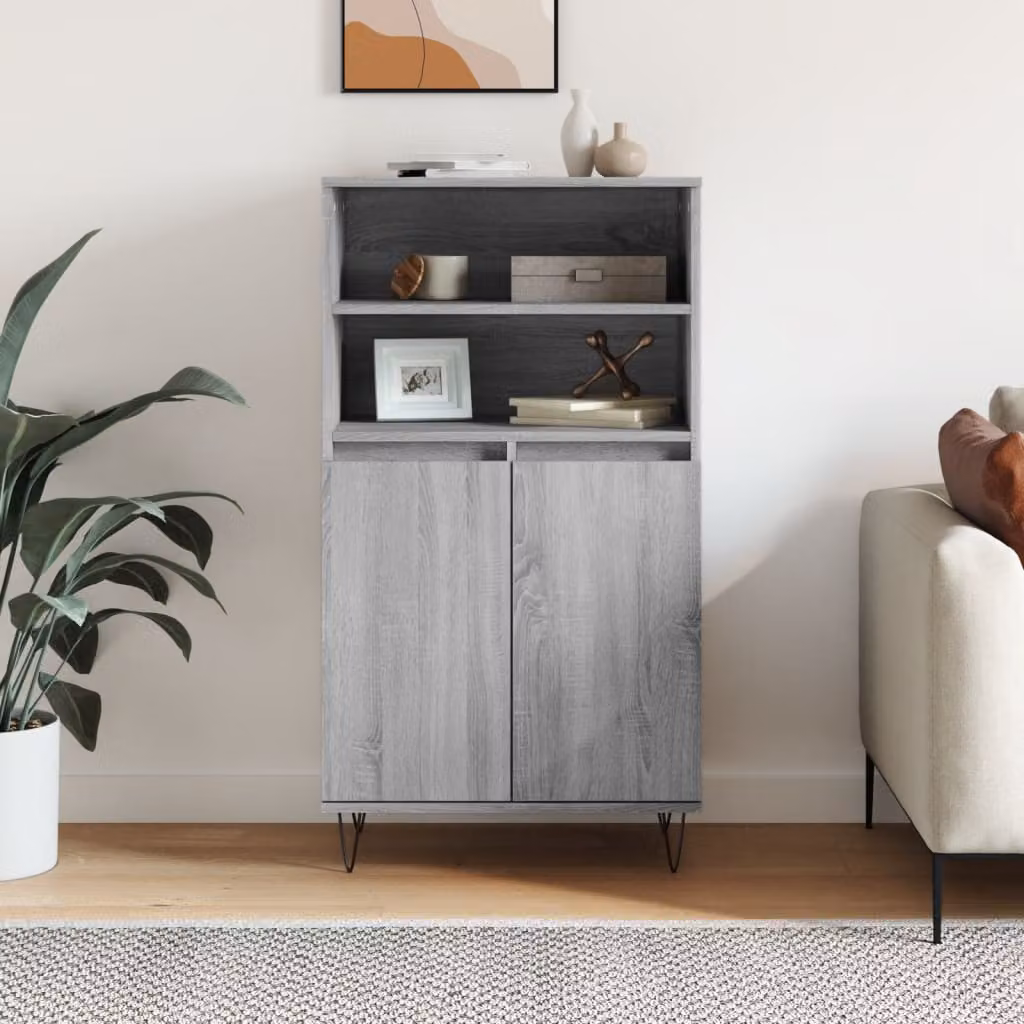 Credenza vidaXL in stile industriale in legno e metallo, Grigio, L: 60 cm, P: 36 cm, H: 110 cm