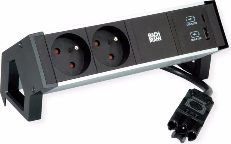 Bachmann Desk2 Alu Nero 2Xute 1Xusb A&C 22W 0,2M Gst18