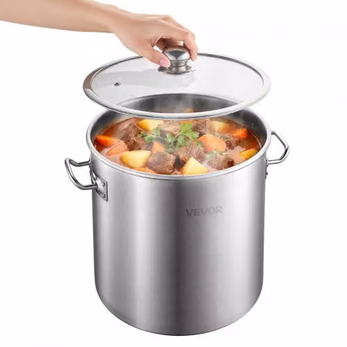 Pentola VEVOR in Acciaio Inox con Coperchio in Vetro, Capacità 19,9 l, Colore Argento